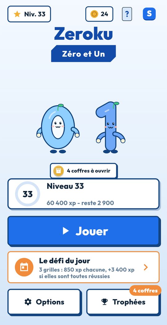 Écran d'accueil du jeu