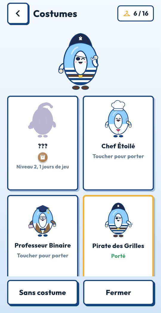 Les costumes de Zéro et Un