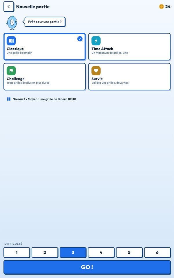 Choix du jeu sur tablette